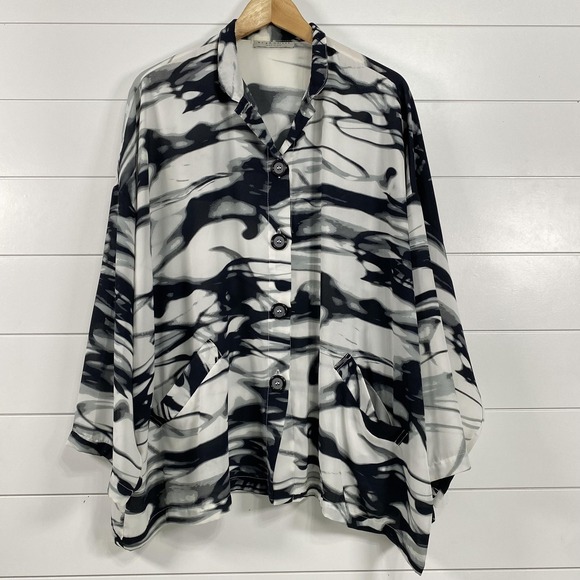 Bryn Walker Jacket Womens Large Abstract Button Front Pockets Art Made in USA - Picture 1 of 13